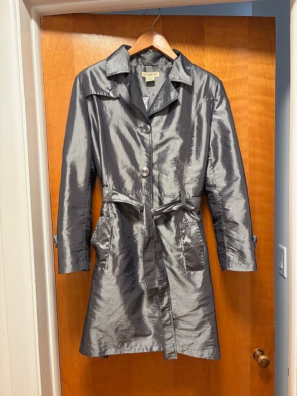 Vintage belted silver trench coat